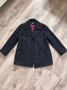 Polo Jeans Co Ralph Lauren Wool Blend Peacoat Jacket Navy Burgundy Lined Size M